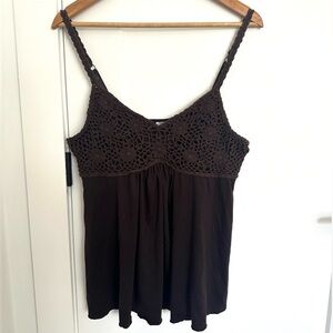 Crochet Yoke Brown Women's Tank Top size L